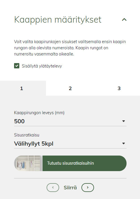 Kaappien määritykset