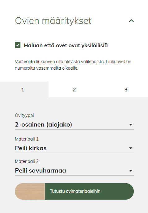 Liukuovien määritykset